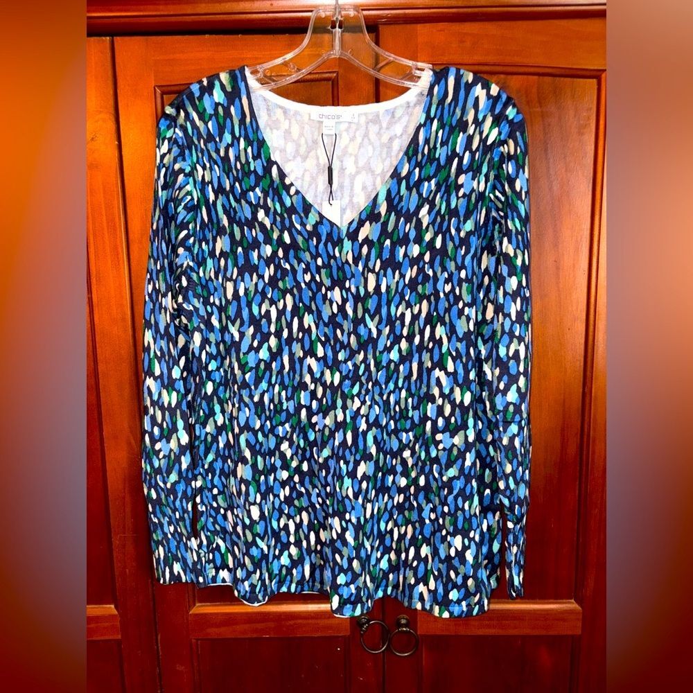 Chico's Multicolor Abstract V-Neck Sweater #1405